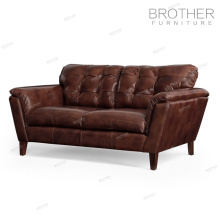 Mobilier de luxe de style américain classique salon brun canapé en cuir de deux sièges